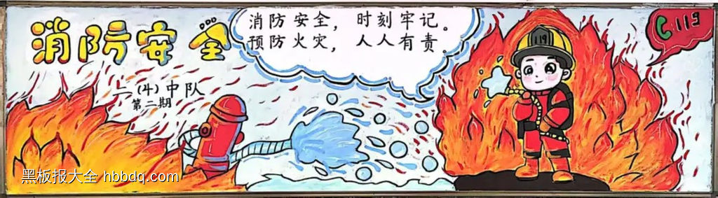 红色消防安全二年级黑板报-第1张