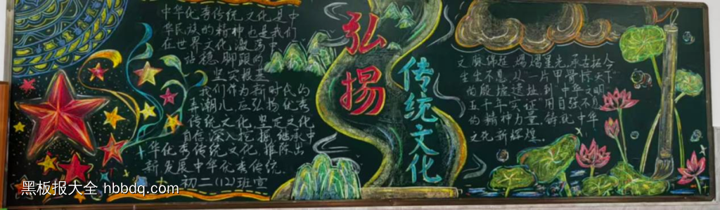 弘扬传统文化黑板报3幅粉笔画-第1张