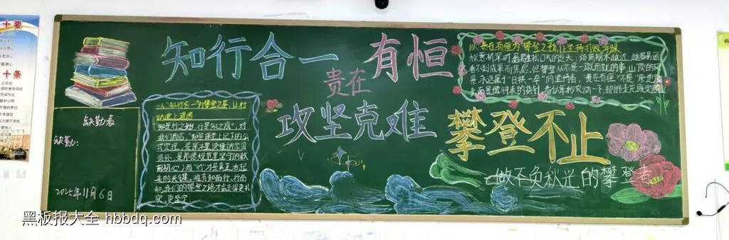 《知行合一，贵在有恒》《攻坚克难，攀登不止》校园文化精神黑板报13张-第6张