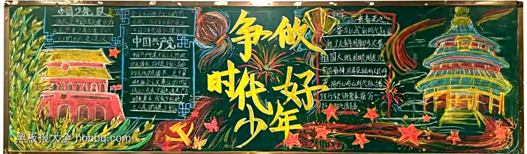争做强国新时代好少年黑板报粉笔画四幅-第2张