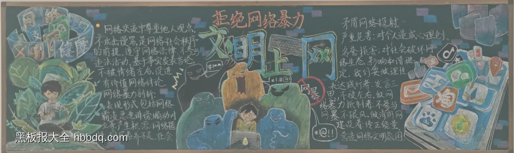网络安全，拒绝网暴黑板报7张-第2张