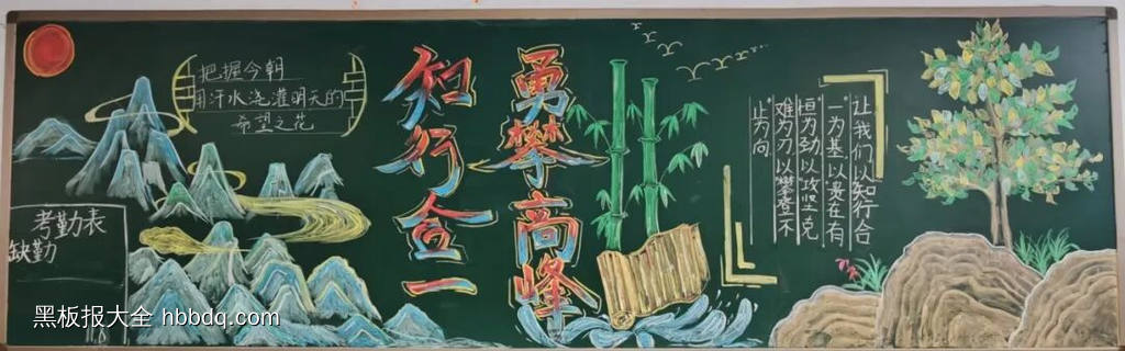 《知行合一，贵在有恒》《攻坚克难，攀登不止》校园文化精神黑板报13张-第9张