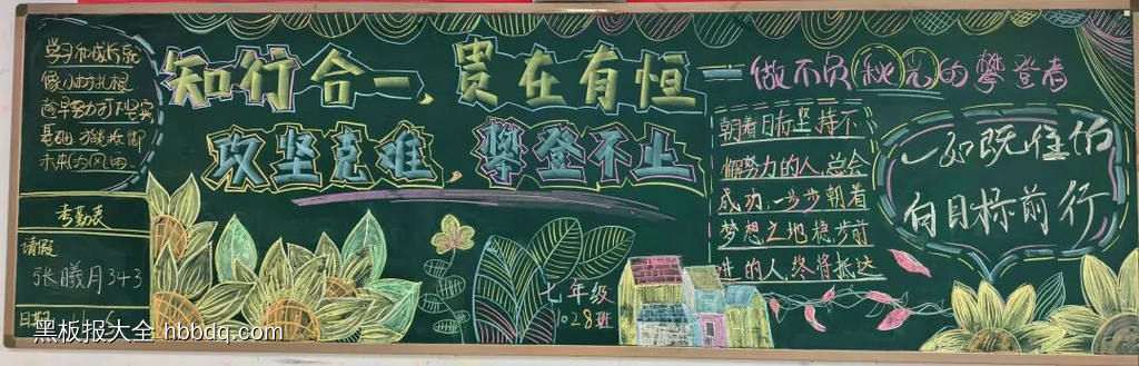 《知行合一，贵在有恒》《攻坚克难，攀登不止》校园文化精神黑板报13张-第10张