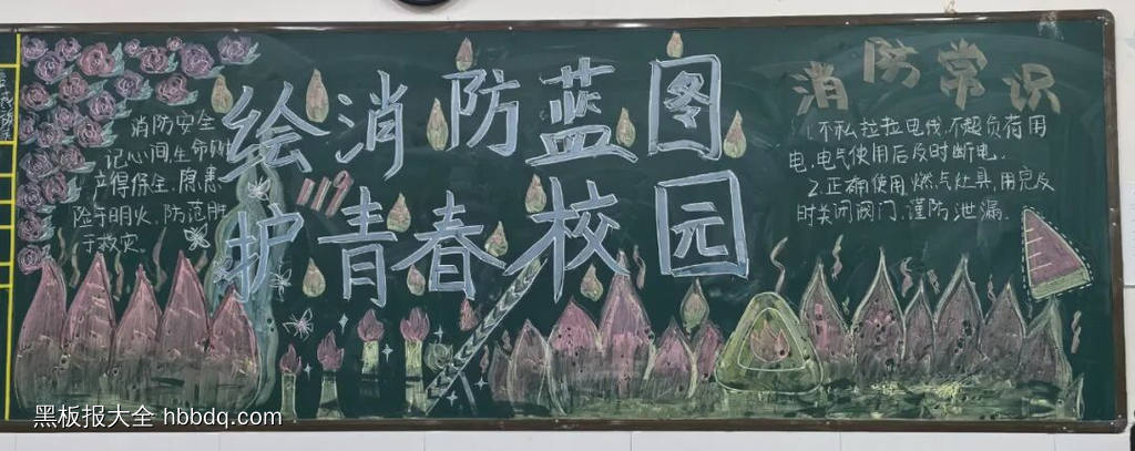 绘消防蓝图，护青春校园——黑板报粉笔画四幅-第3张