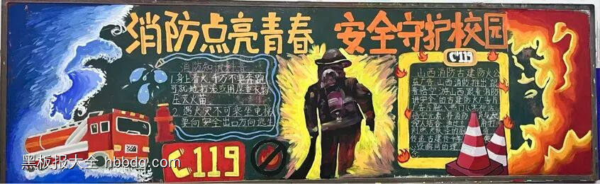 消防点亮青春,安全守护校园的主题黑板报7张-第3张