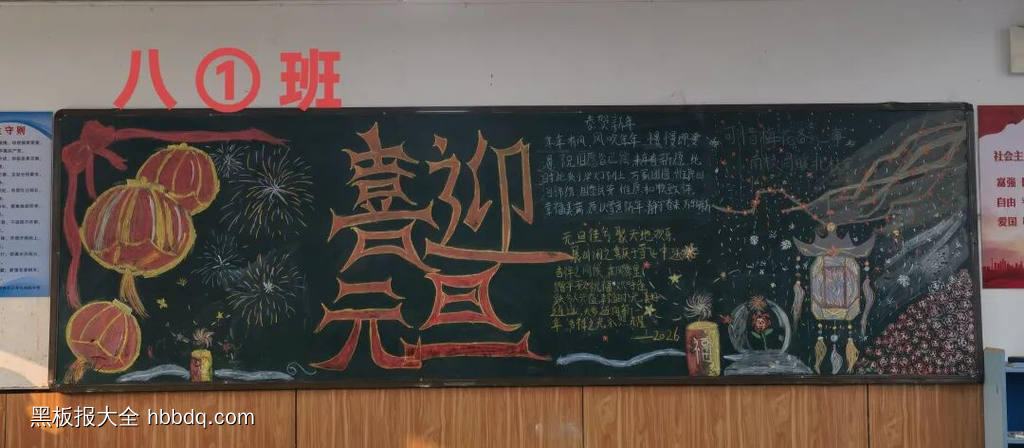 喜迎元旦主题黑板报粉笔画1张-第1张