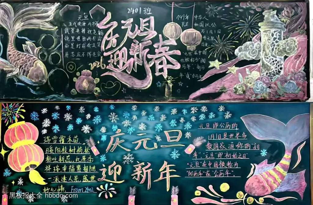 庆新年，迎元旦主题黑板报简单又好看4张-第2张