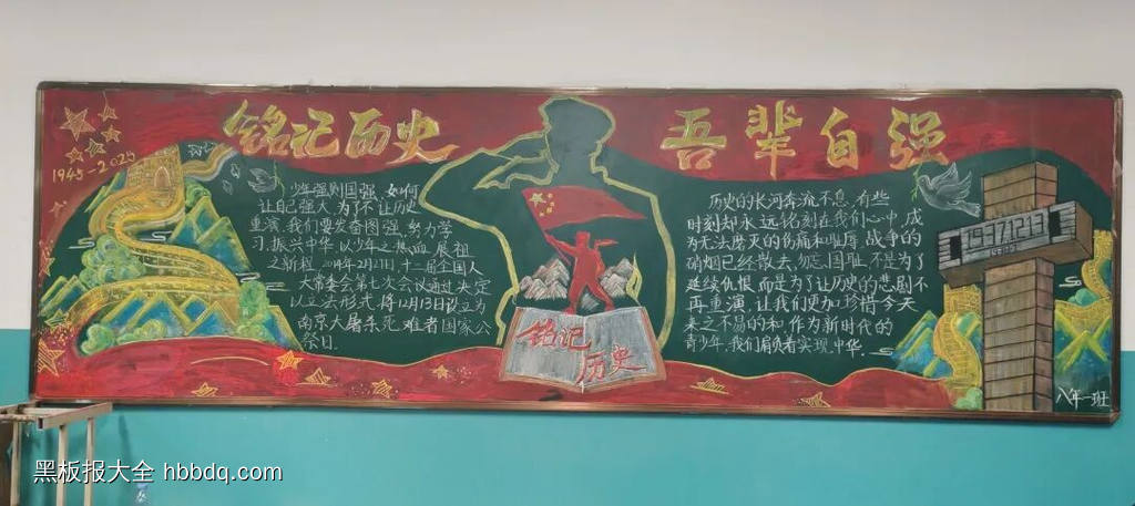 铭记历史，吾辈自强主题黑板报漂亮4张-第3张