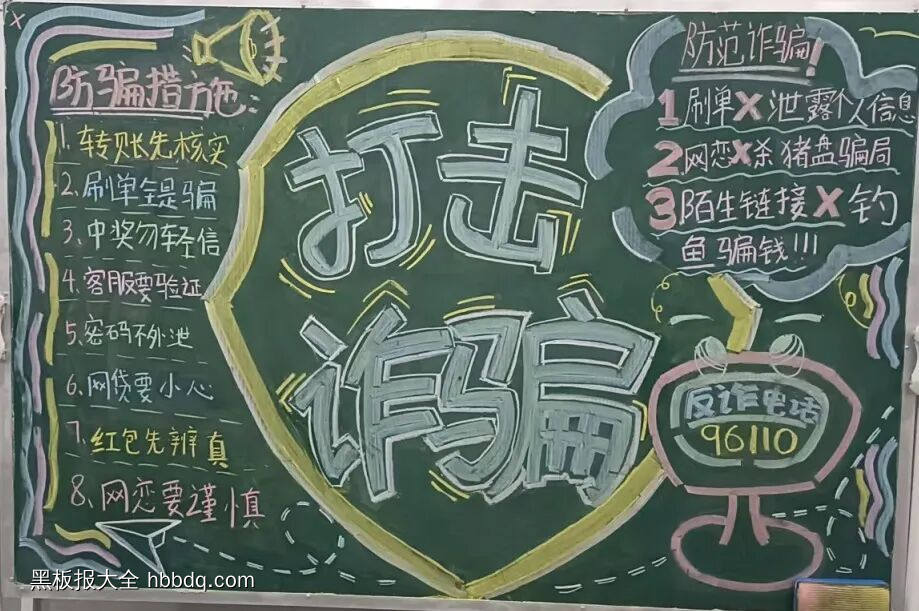 重拳出击，防止诈骗主题黑板报-第1张
