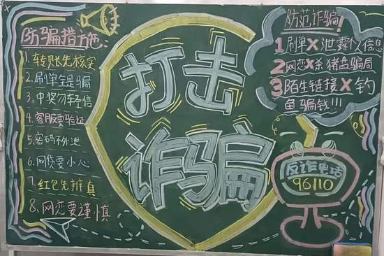 重拳出击，防止诈骗主题黑板报