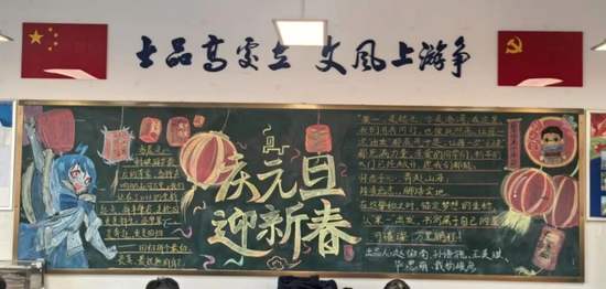 庆元旦，迎新春主题黑板报粉笔画3张