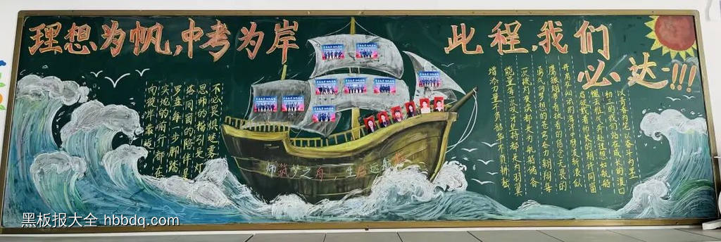 乘风破浪，中考必胜主题黑板报-第1张