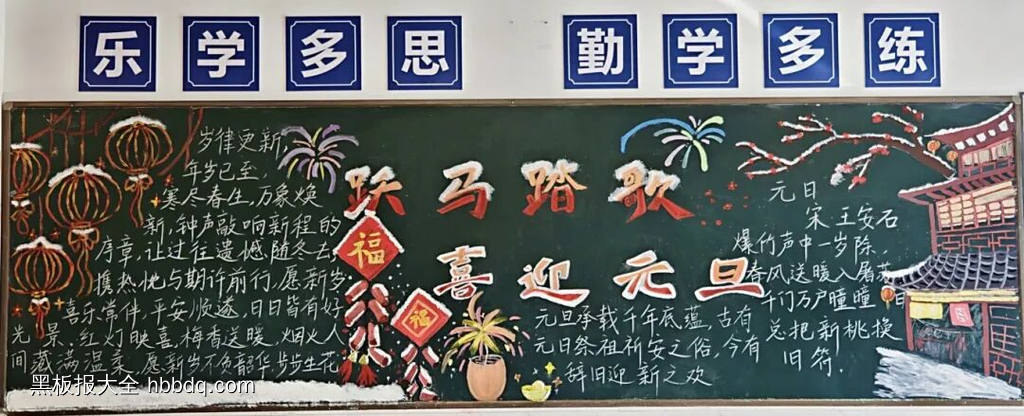 跃马踏歌，喜迎元旦主题黑板报-第5张