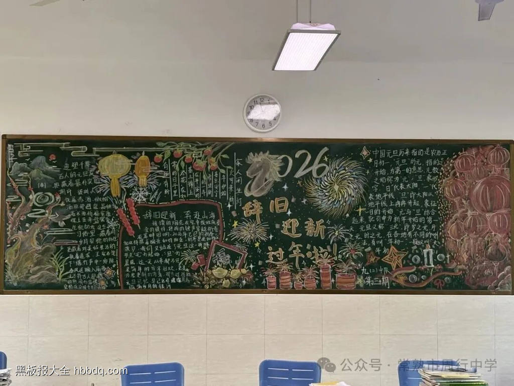 2026年元旦主题黑板报粉笔画1张-第1张