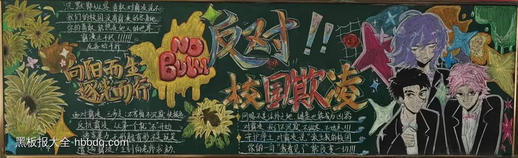 反对校园欺凌主题黑板报简单又好画1张-第1张
