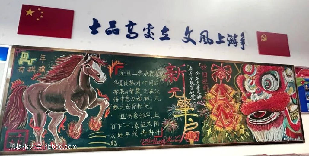 庆元旦，迎新春主题黑板报粉笔画3张-第3张