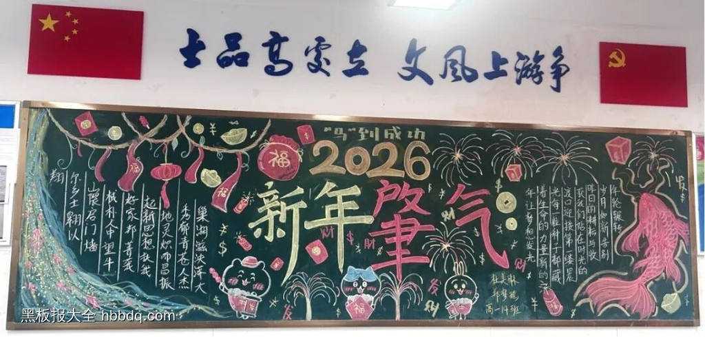 庆元旦，迎新春主题黑板报粉笔画3张-第2张