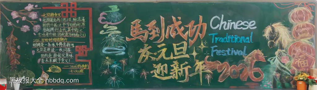 马到成功，迎新年，庆元旦主题黑板报-第3张