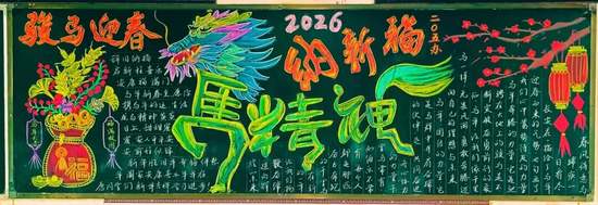 新年快乐，龙马精神主题黑板报