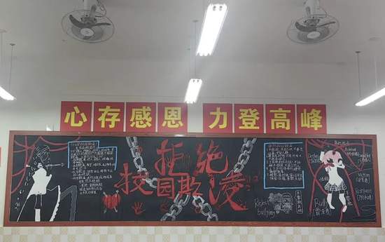 拒绝校园欺凌主题黑板报粉笔画1张