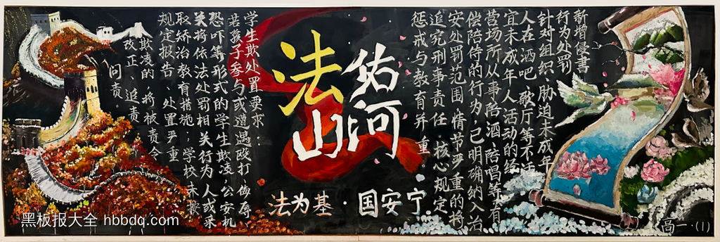 “法佑山河”主题黑板报-第1张