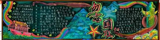粉笔画1张“勿忘国耻”主题黑板报