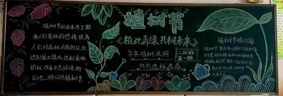 植树节主题黑板报粉笔画1张
