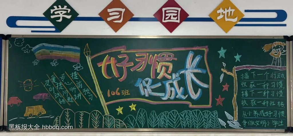 好习惯伴成长主题黑板报粉笔画3张-第2张
