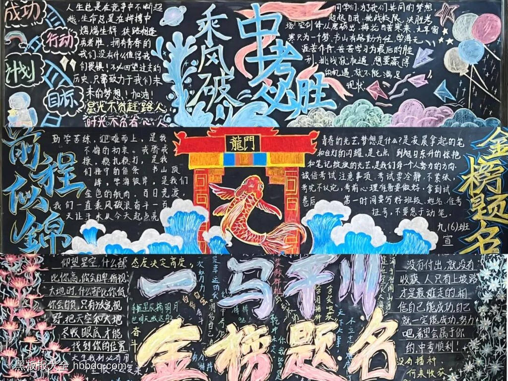 中考必胜，乘风破浪主题黑板报-第1张