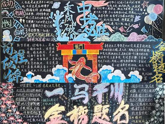 中考必胜，乘风破浪主题黑板报