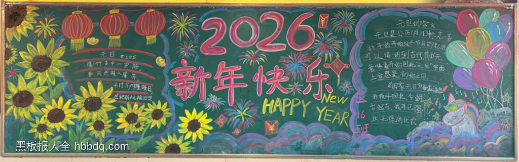 新年快乐主题黑板报粉笔画2张-第1张