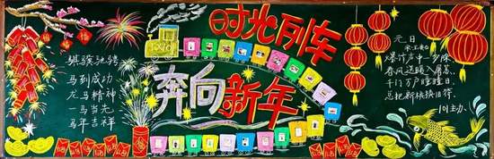时光列车，奔向新年主题黑板报