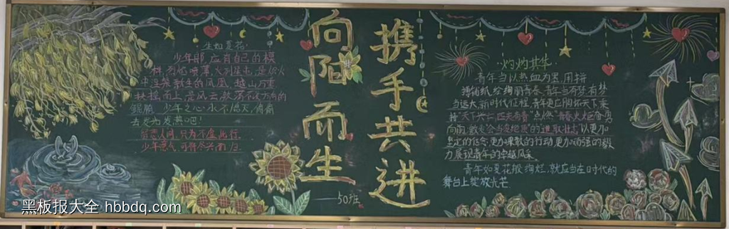向阳而生，携手共进主题黑板报-第2张