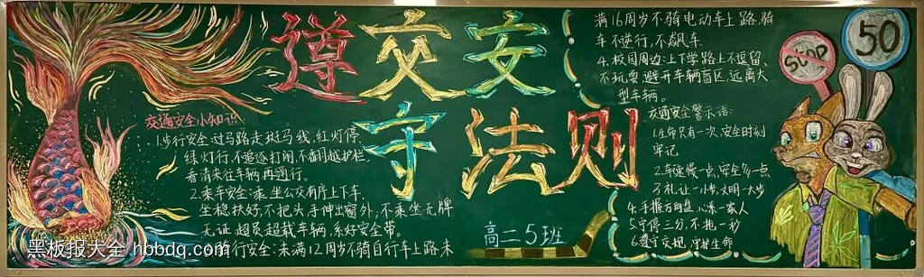 遵守交通安全主题黑板报简单又好看1张-第1张