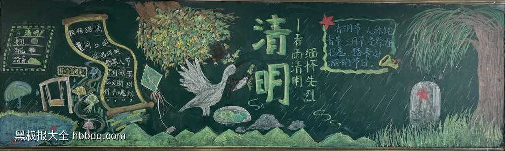 粉笔画清明祭英烈主题黑板报-第7张