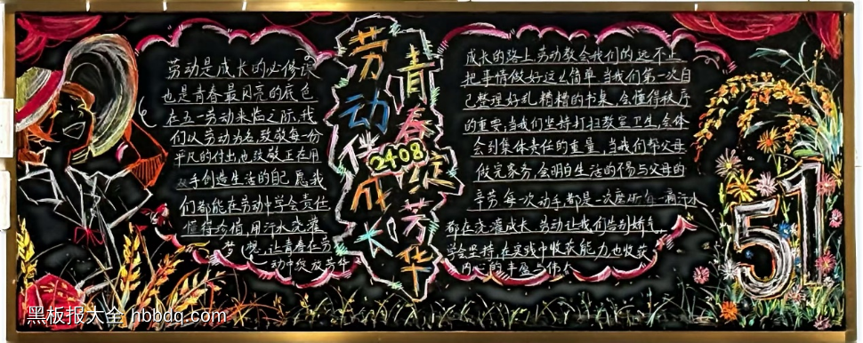 劳动最光荣青春放，青春绽芳华主题黑板报-第2张