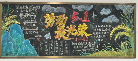 劳动最光荣青春放，青春绽芳华主题黑板报