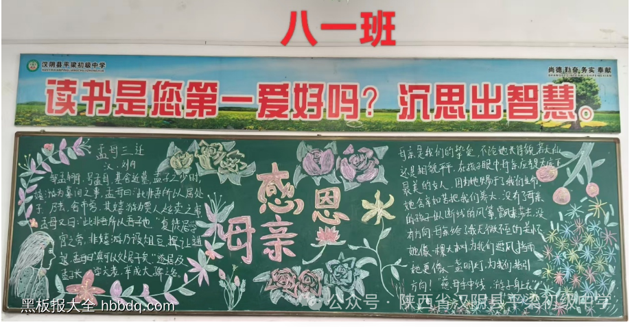 感恩母亲主题黑板报粉笔画1张-第1张