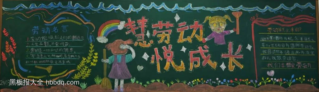 花开五月，快乐五一主题黑板报-第1张