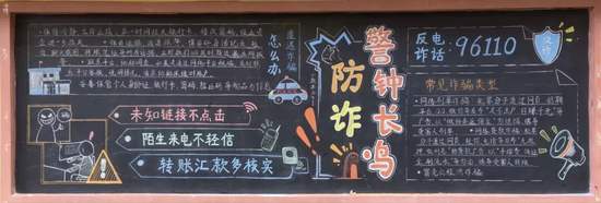 重拳出击，打击诈骗主题黑板报粉笔画2张