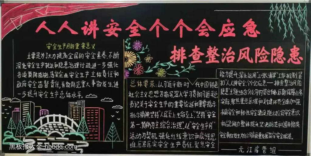 人人讲安全，会应急主题黑板报-第1张