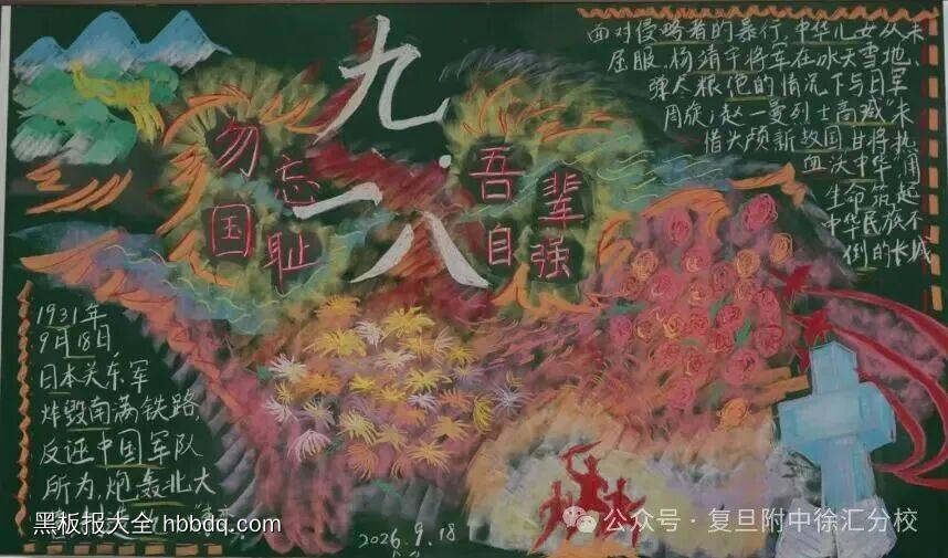 勿忘国耻，铭记九一八主题黑板报-第4张