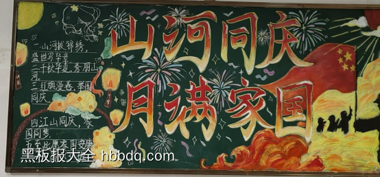 山河锦绣，月满中秋主题黑板报-第2张