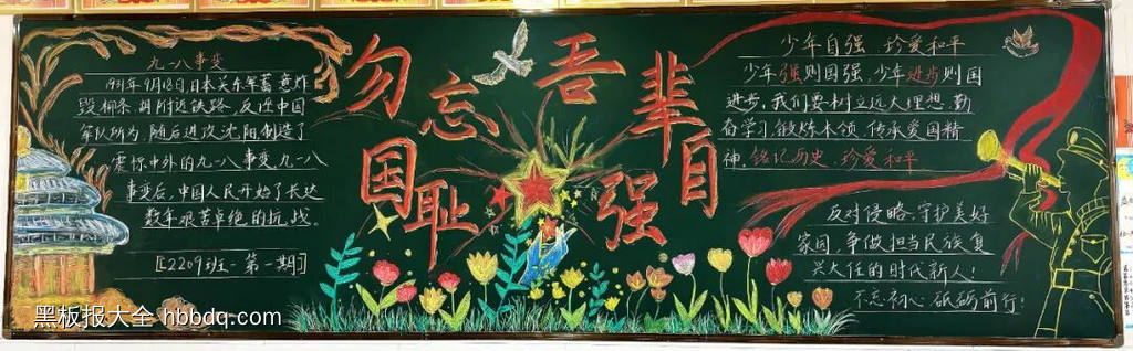 勿忘国耻，吾辈自强主题黑板报-第1张