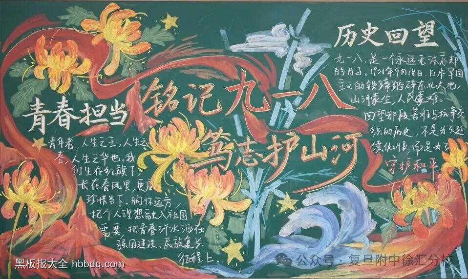 青春担当，铭记九一八主题黑板报-第1张