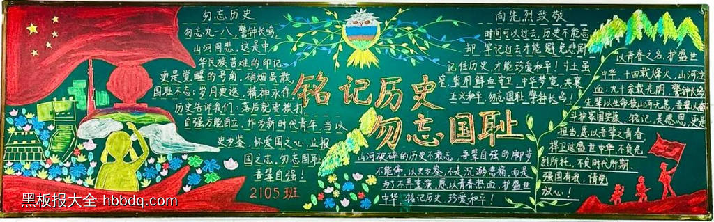 铭记历史，勿忘九一八主题黑板报-第2张