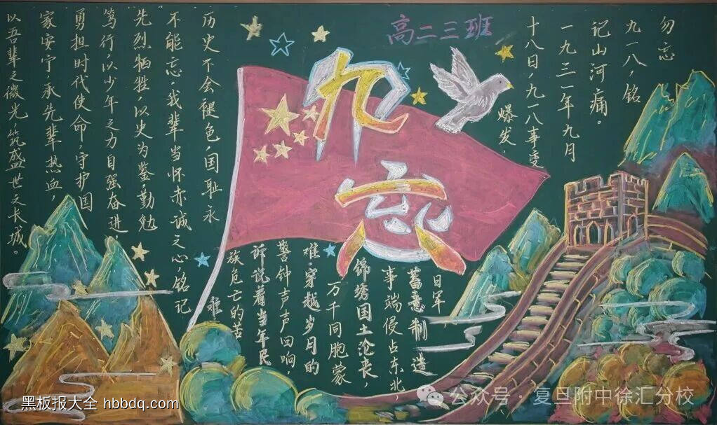 勿忘国耻，铭记九一八主题黑板报-第1张