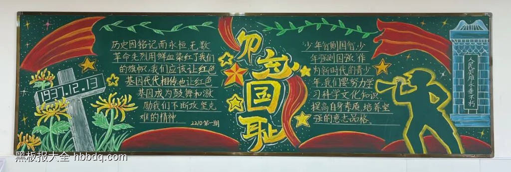勿忘国耻，吾辈自强主题黑板报-第2张